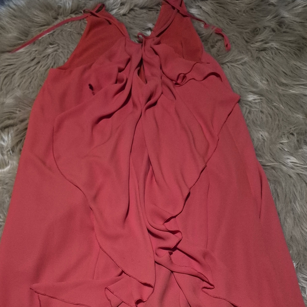 Orange Reddish Spaghetti Strap Ruffle Dress